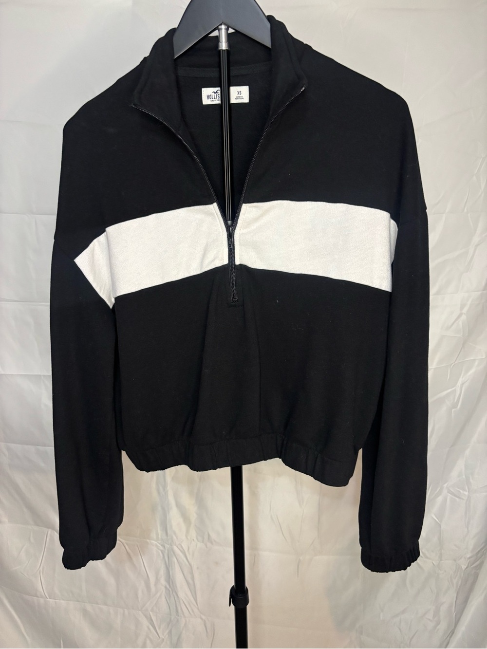 Hollister Black Half-Zip Jacket with White Chest Stripe